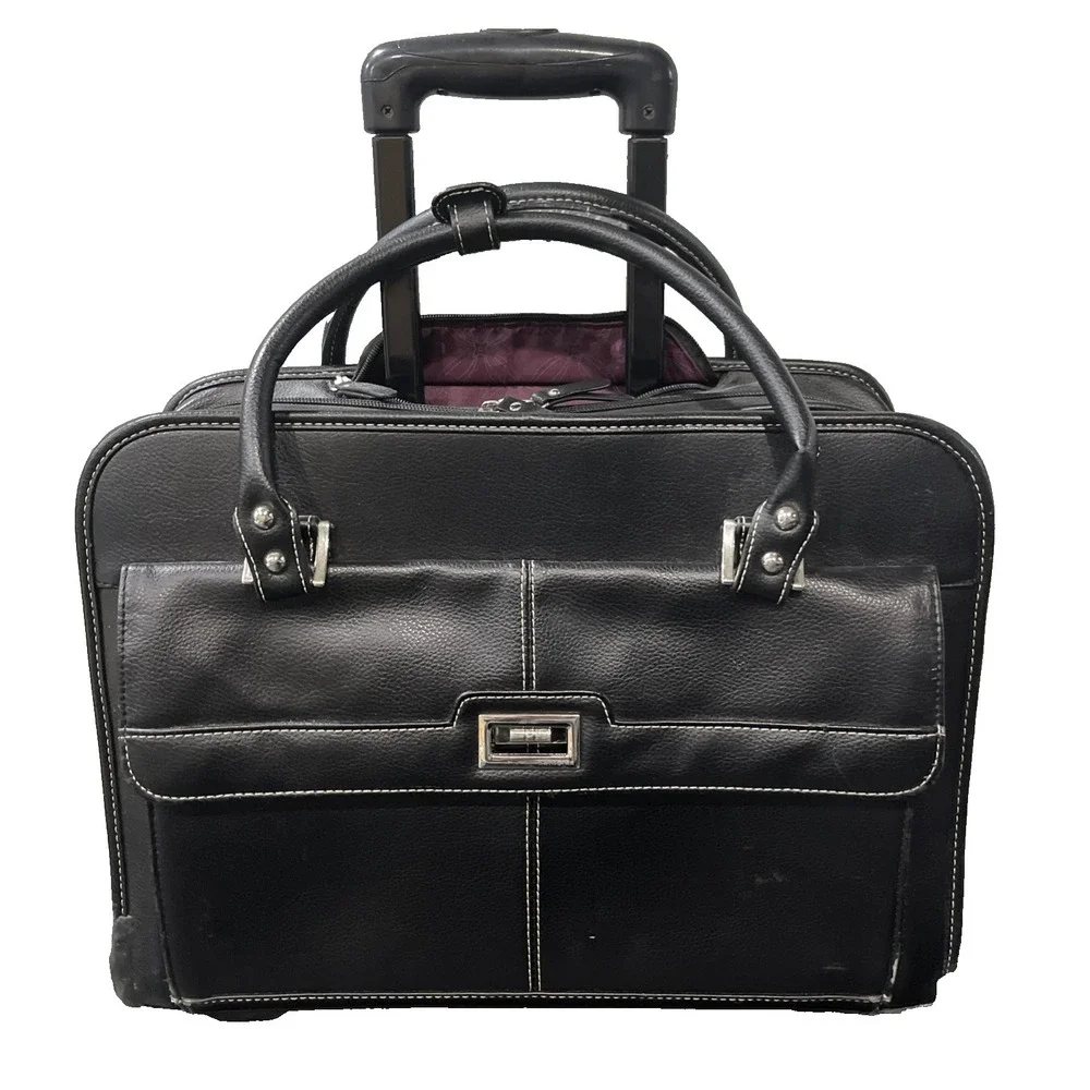 Samsonite Rolling Laptop Bag Womens Black Faux‎ Leather Professional Briefcase